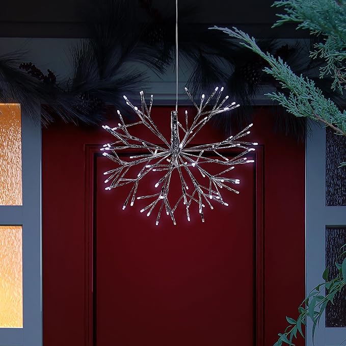 Alpine Corporation 16"H Indoor Holiday 3D Snowflake Hanging Ornament with LED Lights, White
