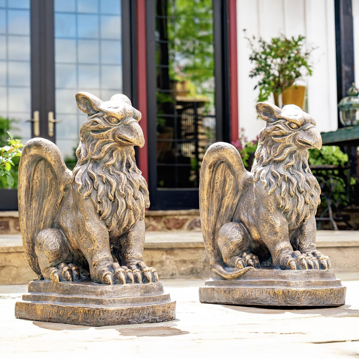 Zaer Ltd. Set of 2 Garden Griffin Statues, Magnesium-Cement Sculptures, 28.3" H Outdoor Entrance