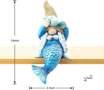 Leekung Mermaid gnome Statue Garden Decor,Beach Gnomes Figurine for Outdoor Indoor Patio Lawn Yard