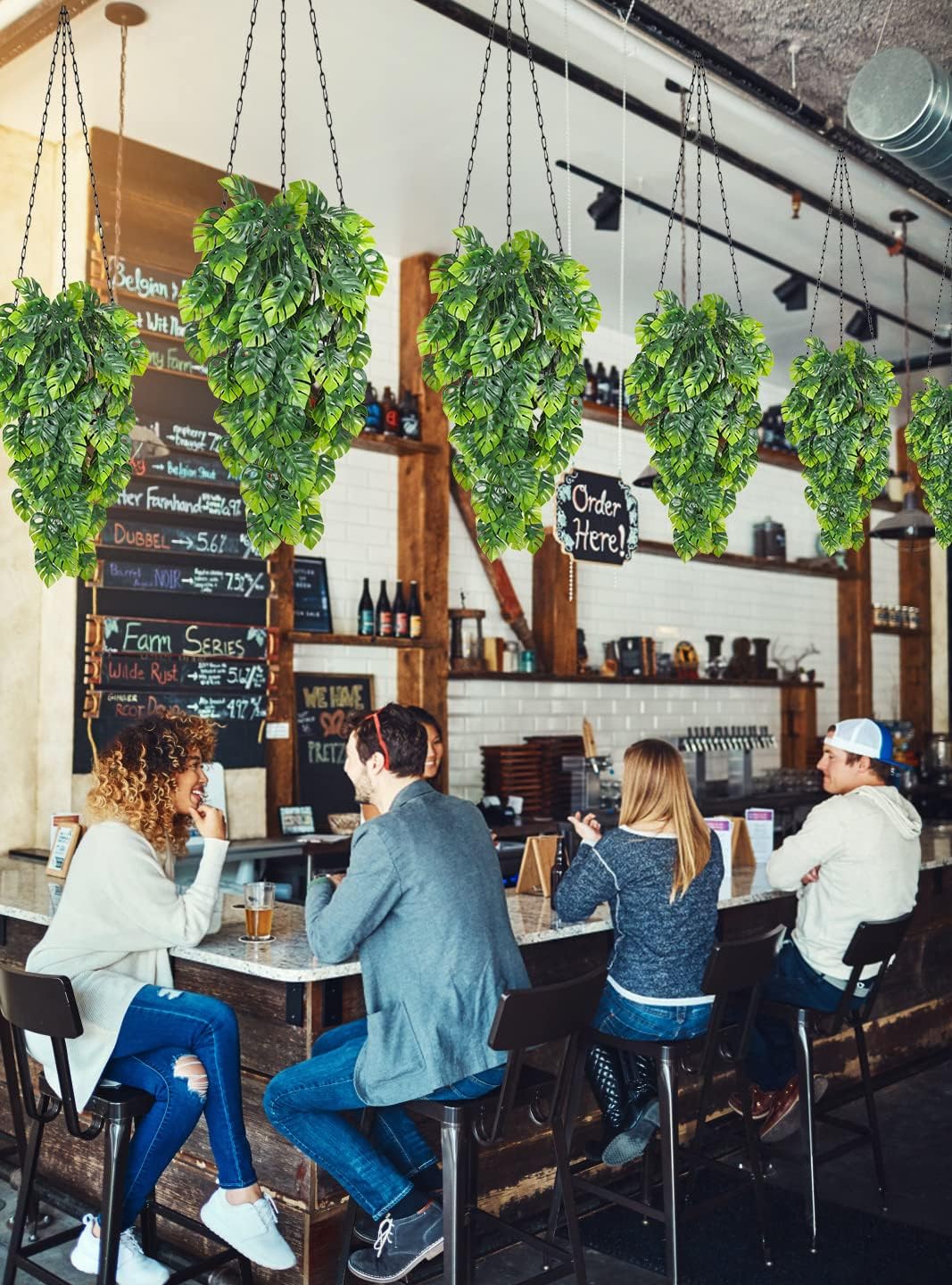 RECUTMS Artificial Hanging Plants 2 Pack, Fake Monstera Leaves Ivy Vine Faux Greenery UV Resistant
