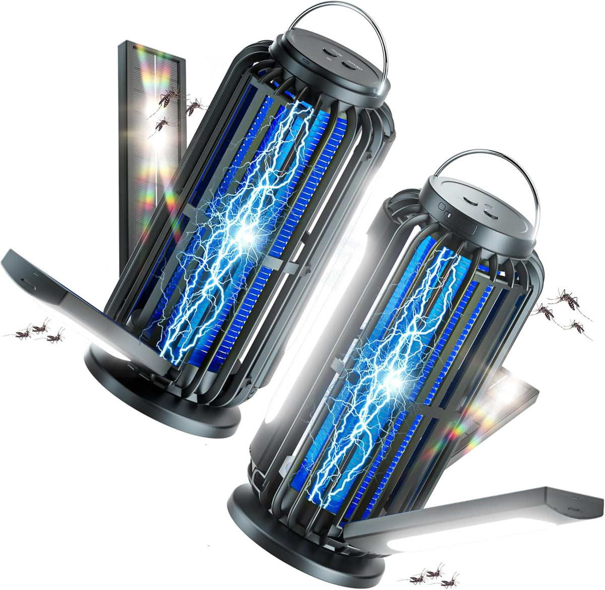 TYPEC Bug Zapper 2 Pack, Solar Bug Zapper with 3 Solar Charging Panels, IP65 Waterproof Mosquito