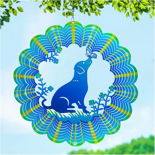 Dog Wind Spinners Labrador Dog Gifts for Women/Men 12 inch 3D Stainless Steel Hanging Wind Spinner