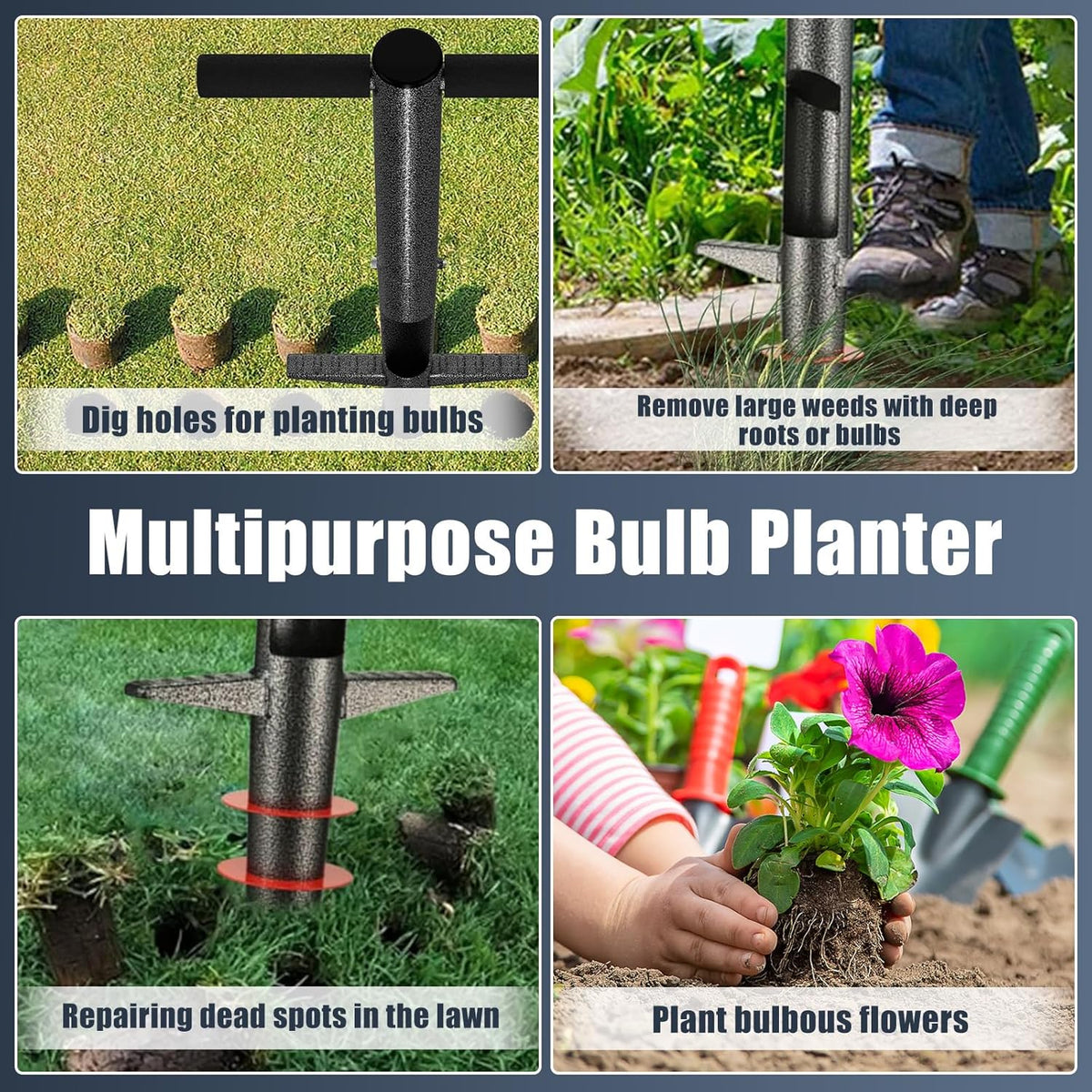 Bulb Planter Tool, 33.5 inch Long Handle Garden Sod Plugger to Dig Hole, Heavy Duty Metal Garden
