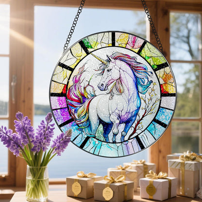 Stained Glass Window Hanging, Stained Glass Suncatcher, Unicorn Sun Catcher, Window Decor, Unicorn