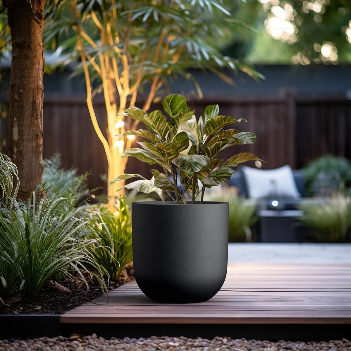 Kante 16.5" Round Concrete Planter, Large Cylinder Plant Pot with Curved Bottom and Drainage Hole