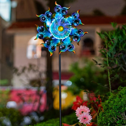 Solar Owls Wind Spinners for Yard and Garden,51 Inch Solar Windmill Seven Color LED Light Whirligig