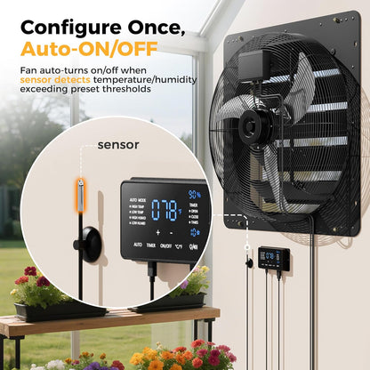 24 Inch EC Motor Shutter Exhaust Fan, 6 Inch Large Touchscreen Controller for Temp Humidity and