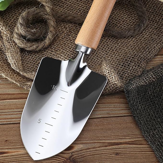 Garden Tool Shovel for Digging Gardening Trowel for Lawn Planting Stainless Steel Spade Wooden