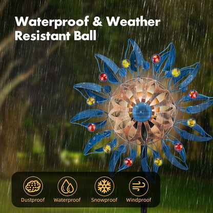 Solar Wind Spinner, Waterproof Outdoor Metal Wind Sculpture for Patio, Lawn & Garden Decor (Retro