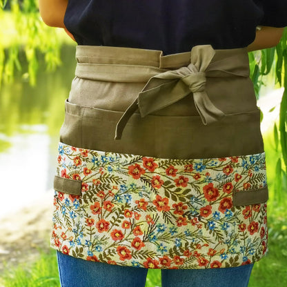 MILCIL Gardening Apron Women, Half Floral Serve Garden Apron with 8 Pockets
