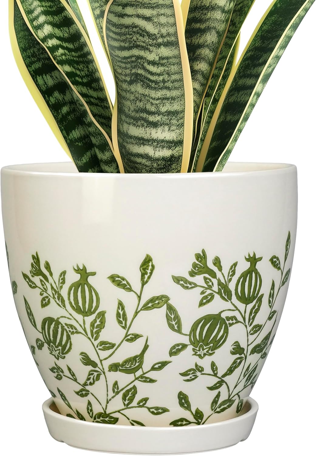 Ceramic Planter - 8.2 Inch Plant Pot for Indoor Outdoor Plants, Boho Round Ceramic Flower Pot with