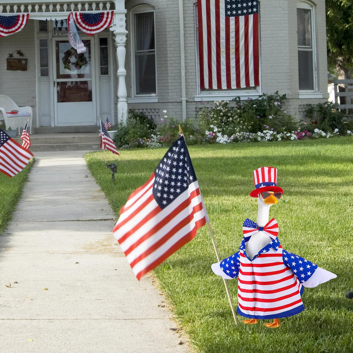 4 Pcs/Set 4th of July Porch Goose Outfit, 23" High Lawn Goose Statue Patriotic Costume Clothing