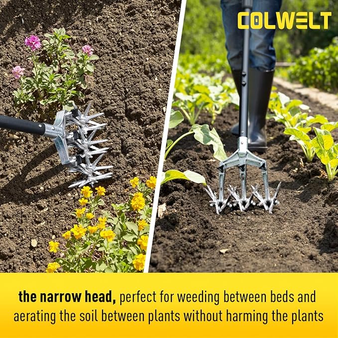 Colwelt Rotary Cultivator Garden Tool 61’’, Hand Tiller Garden Tool with Detachable Aluminum Tines