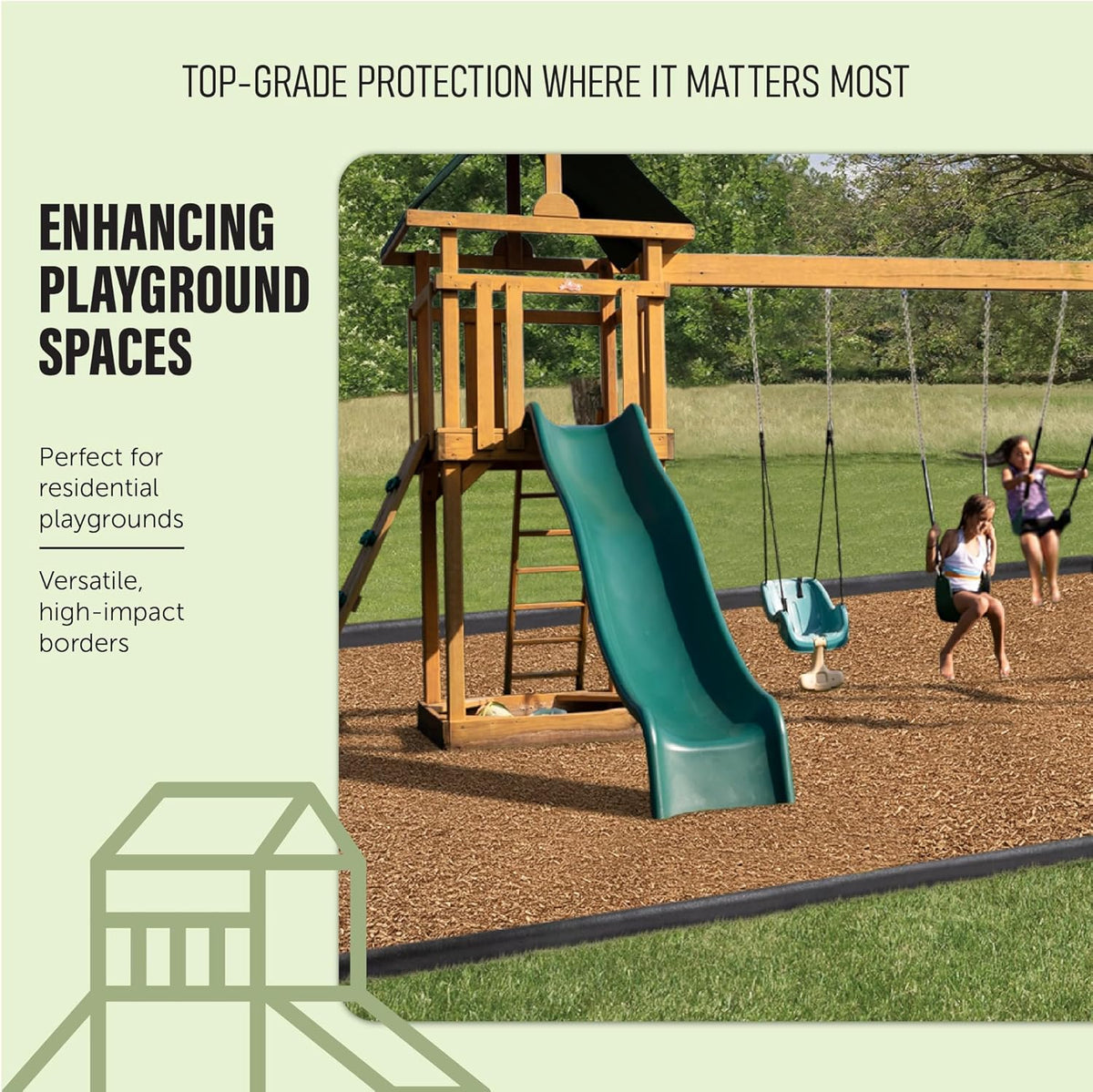 Playsafer 4' Flexible Interlocking Rubber Edging for Playgrounds (Black, 6 Pack)