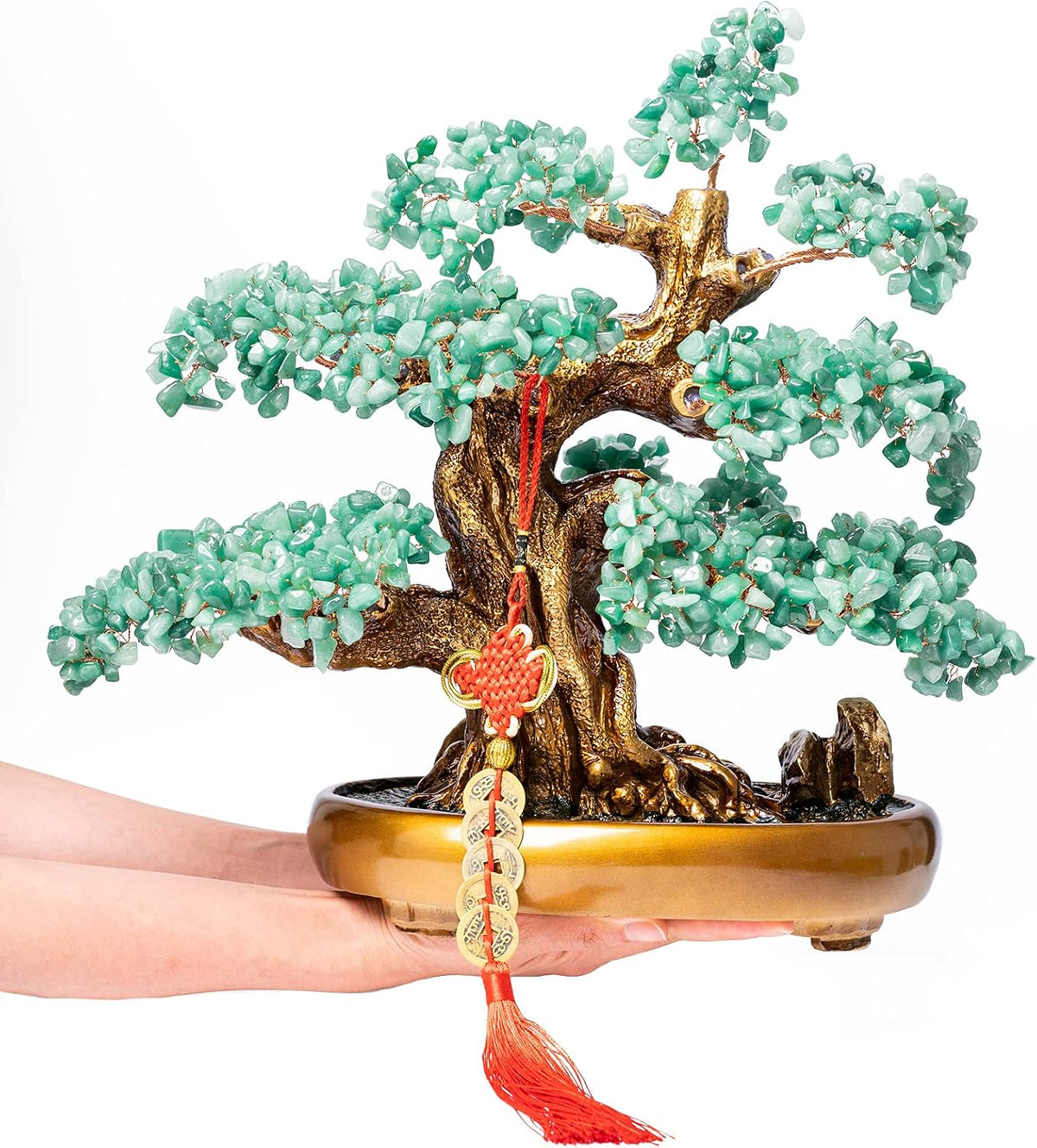 Green Aventurine Gemstone Crystal Bonsai Tree of Life Large Feng Shui Money Chakra Tree for Luck