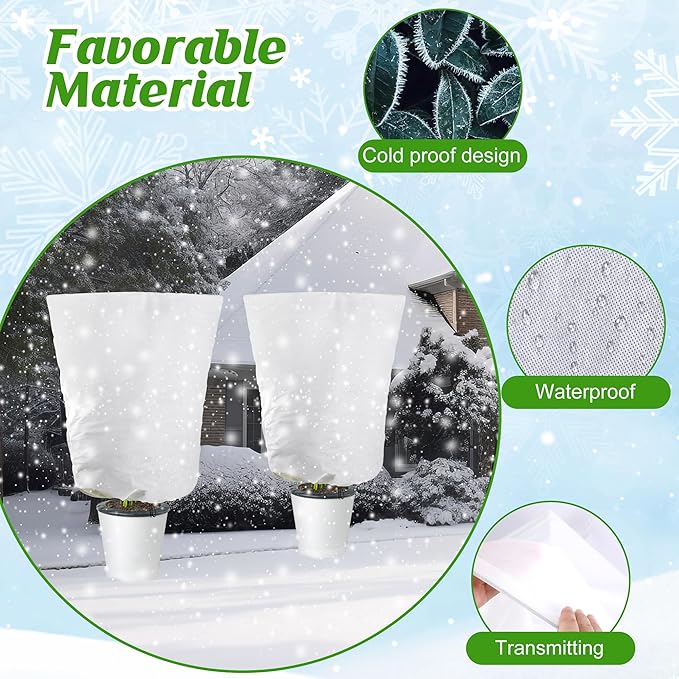 Alpurple 4 Packs Winter Drawstring Plant Covers-23.6 x 31.5 Inch Warm Plant Protection Cover Bags