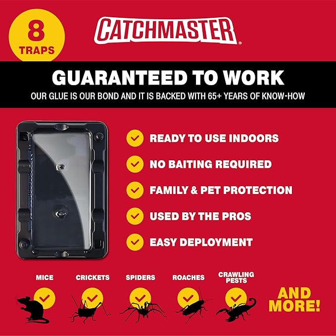 Catchmaster Mouse & Insect Glue Traps 8-Pk, Adhesive Rodent & Bug Catcher, Mouse Traps Indoor for
