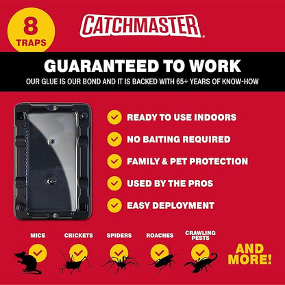 Catchmaster Mouse & Insect Glue Traps 8-Pk, Adhesive Rodent & Bug Catcher, Mouse Traps Indoor for