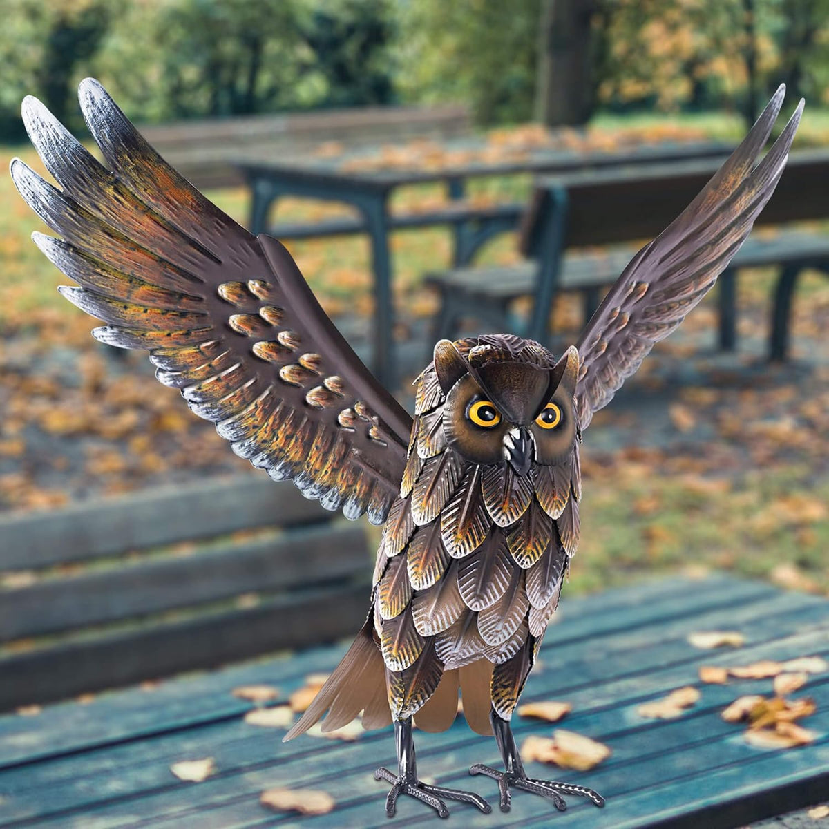 Natelf Garden Owl Sculptures & Statues, Standing Metal Bird Yard Art Sculpture for Patio Backyard