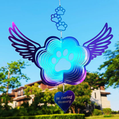 DJUAN Pet Memorial Wind Spinners, Cat Memorial Gifts,Stainless Steel Angel Wings Pet Paw Print,Dogs