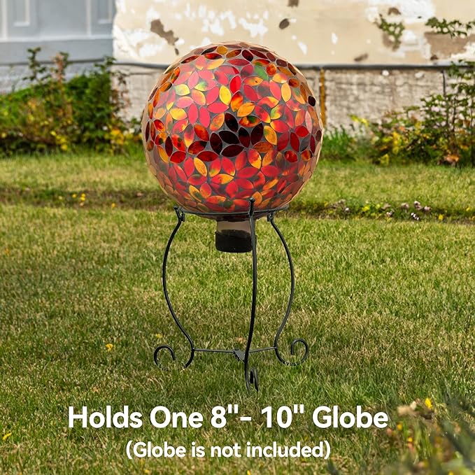 Lily's Home Metal Gazing Ball Stand for 8-10 inch Metal and Glass Garden Gazing Globes. Black.