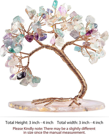 TUMBEELLUWA Reiki Crystal Money Tree with Agate Slice Base Feng Shui Stone Bonsai Tree Figure Decor