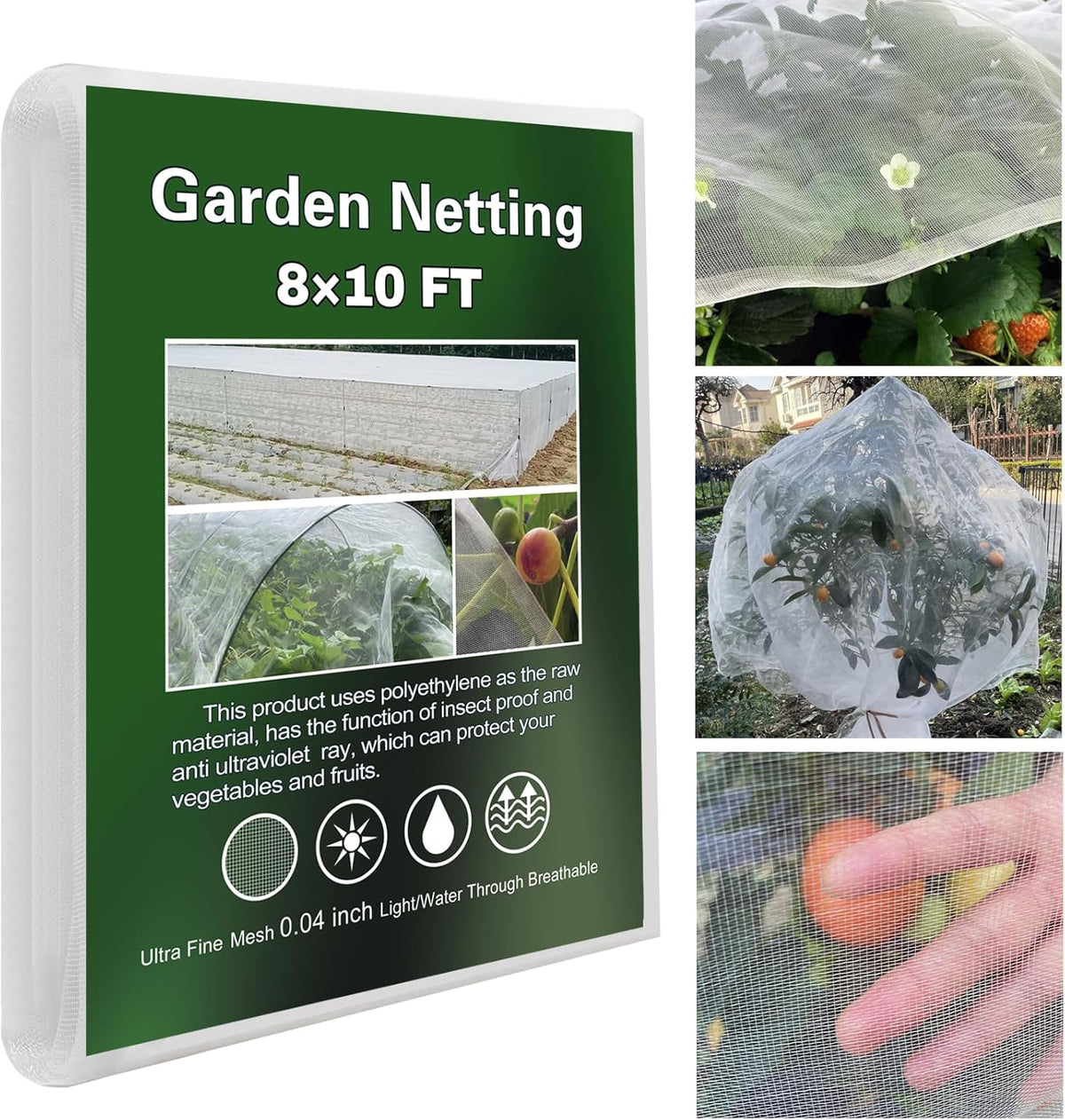 Garden Netting Ultra Fine 8x10Ft, Plant Covers, Barrier Mesh for Plant Vegetables Fruit Flower
