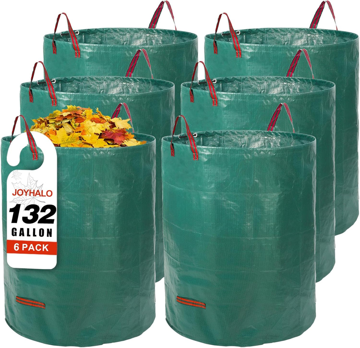 Joyhalo Reusable Yard Waste Bags -132 Gallon, 6 Pack, Heavy Duty with Gardening Gloves & 4 Handles