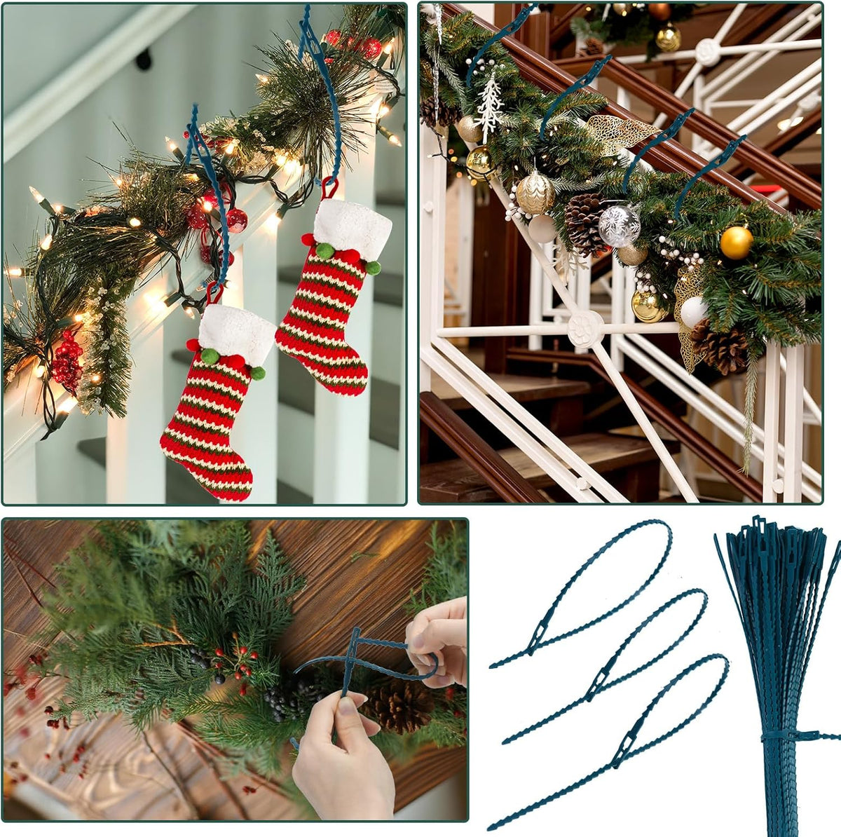 50pcs Christmas Garland Ties Green Flexible Self Locking Nylon Strap 15.7Inch Adjustable Reusable