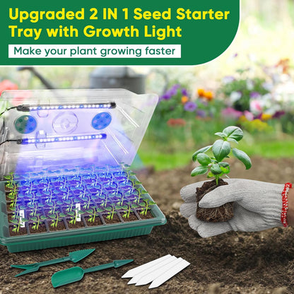 BlumWay Seed Starter Tray with Grow Light,4 Pack 160 Cells Seedling Tray with Humidity Dome/Indoor