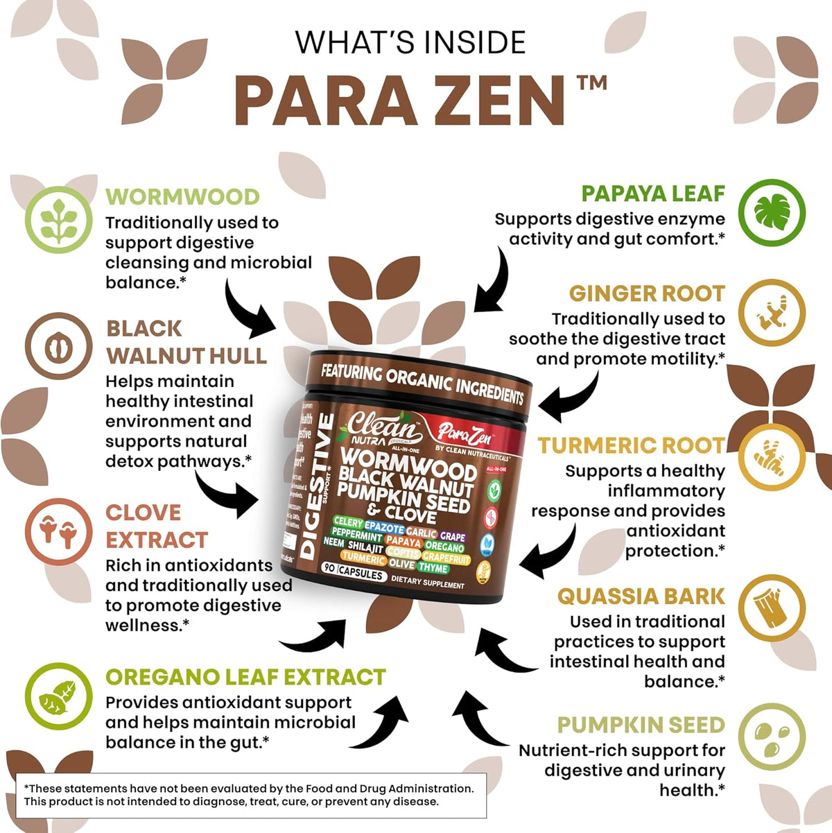 Clean Nutra Wormwood Black Walnut Pumpkin Seed Clove Oil Celery Garlic Grape Papaya Neem