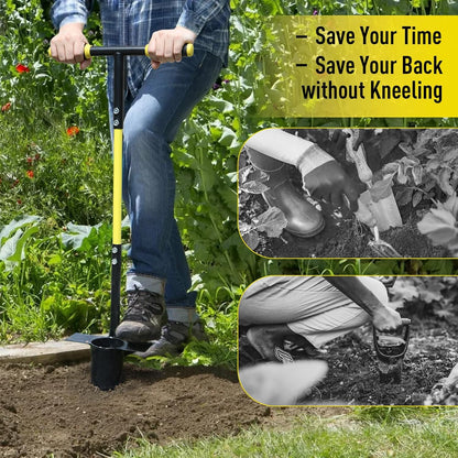 Jardineer Bulb Planter Tool Long Handle, Heavy Duty Stainless Steel Garden Transplanter with
