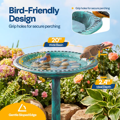 VIVOHOME Bird Bath for Outside, Polyresin Pedestal Birdbath, Green