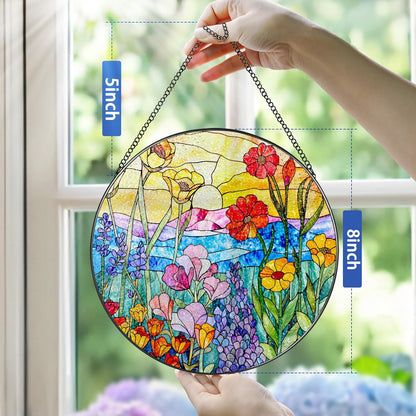 8-Inch Stained Glass Ornament, Stained Glass Window Hanging, Window Hanging Decor, Suncatcher Home