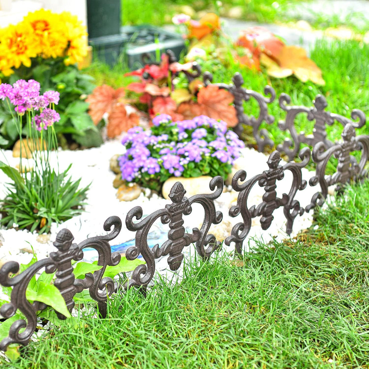 Sungmor Decorative Cast Iron Flower Bed Edging for Landscaping, 4PC Heavy Duty & Sturdy Low Garden