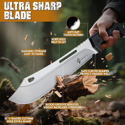 Dream Reach Heavy Duty Machete - Portable Full Tang Outdoor Knife with Sheath Strap for Camping