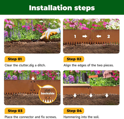 Cor Ten Steel Metal Landscape Edging 40 inch with Top Bending Protection Pre-Rusted Cor Ten Steel