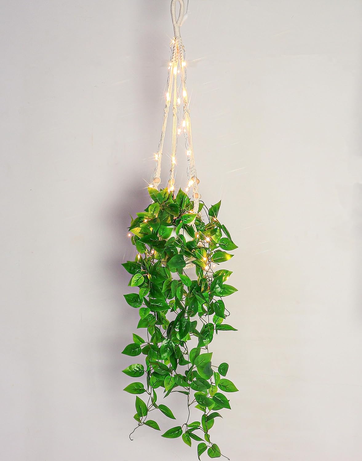 2 Packs Fake Hanging Plant with Lights Artificial Plants with Pots for Home Decor Macrame Plant
