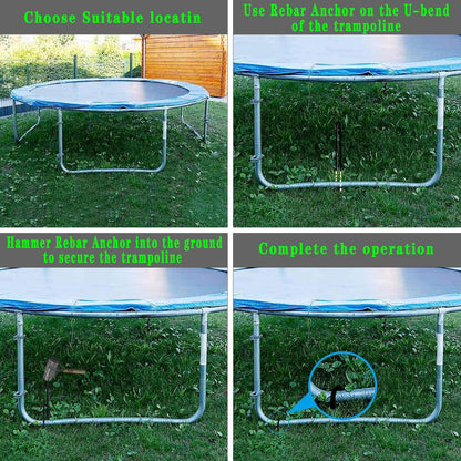 12-Inch Trampoline Wind Stakes, Extra Heavy Duty U Shaped Coated Rebar Stakes Safety Ground Anchors