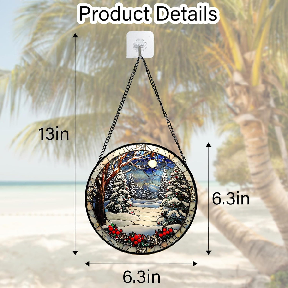 Stained Glass Window Hanging Christmas Tree Winter Snow Night Scenery 6.3" - Suncatcher Door Garden