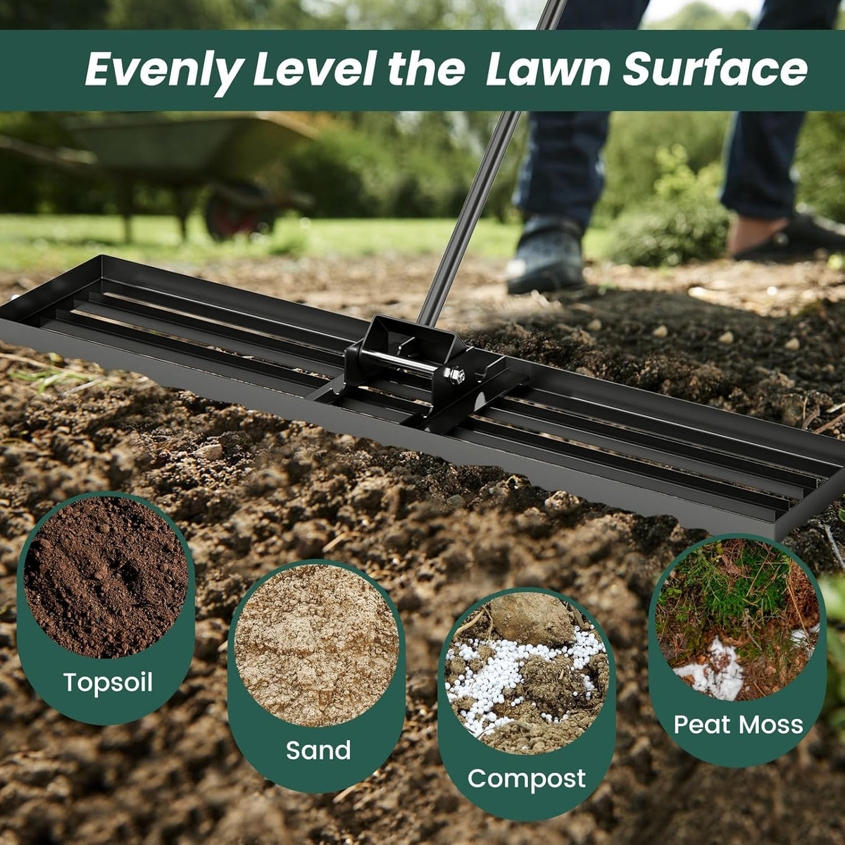 Goplus Lawn Leveling Rake, 46" x 10" Heavy Duty Level Lawn Tool w/ Ergonomic Handle for Soil