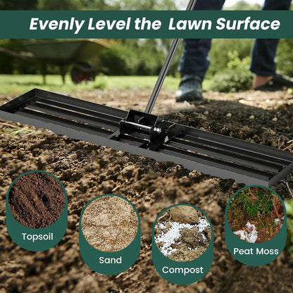 Goplus Lawn Leveling Rake, 46" x 10" Heavy Duty Level Lawn Tool w/ Ergonomic Handle for Soil
