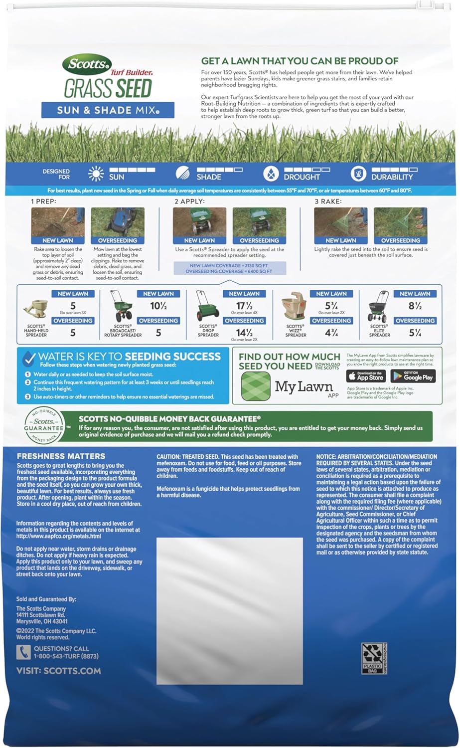 Scotts Turf Builder Grass Seed Sun and Shade Mix with Fertilizer and Soil Improver, Thrives in Many