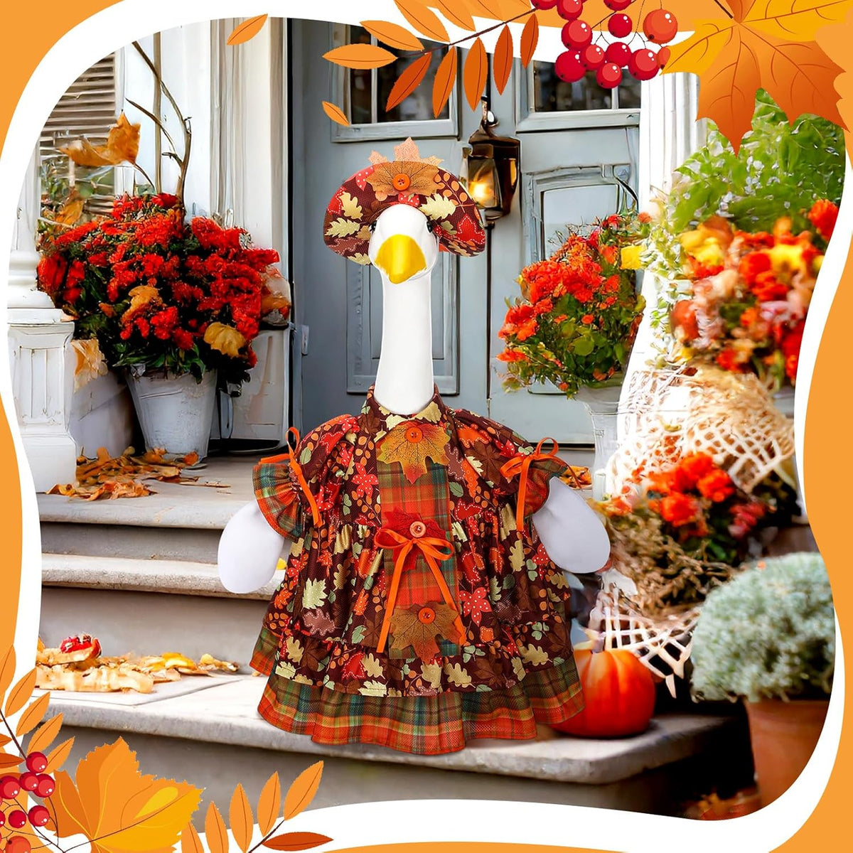 Suzile Autumn Goose Outfit Fall Maple Dresses Clothes for 23" High Cement or Plastic Porch Goose