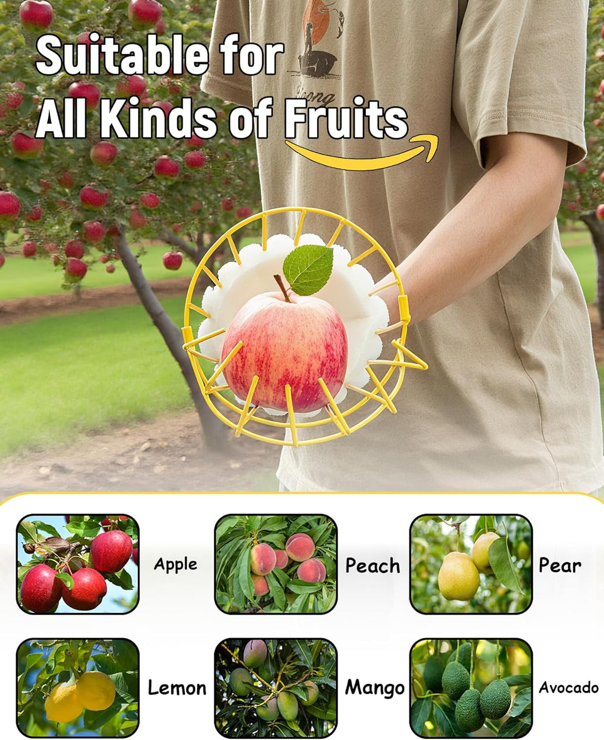 6.5FT Fruit Picker, Apple Picker Tool with Adjustable Pole and Basket, Long Reach Mango Grabber