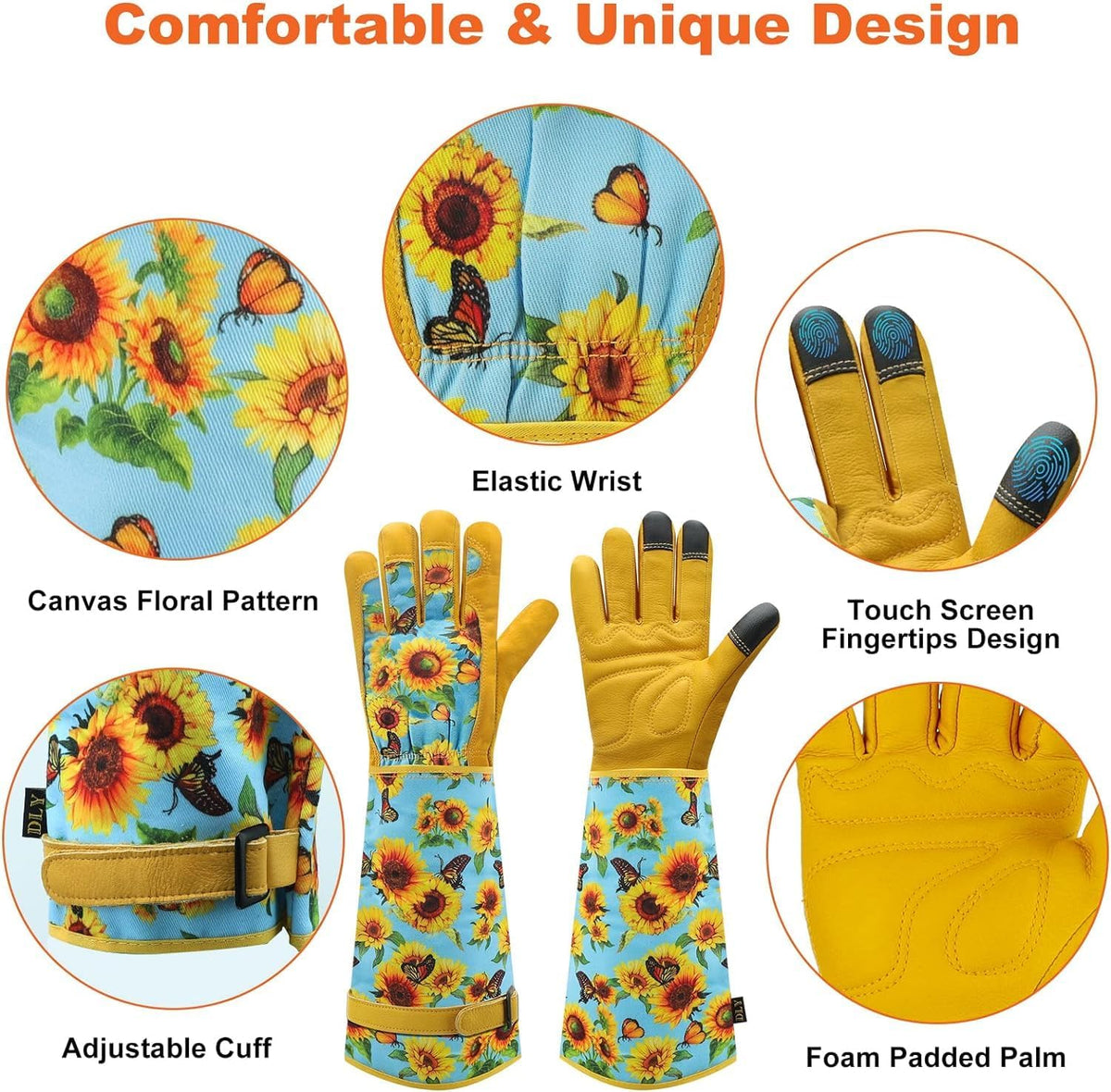 DLY Gardening Gloves for Women, Rose Gloves Gardening Thorn Proof, Long Garden Gloves for Women