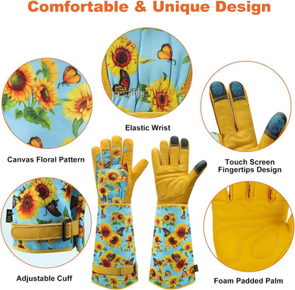 DLY Gardening Gloves for Women, Rose Gloves Gardening Thorn Proof, Long Garden Gloves for Women