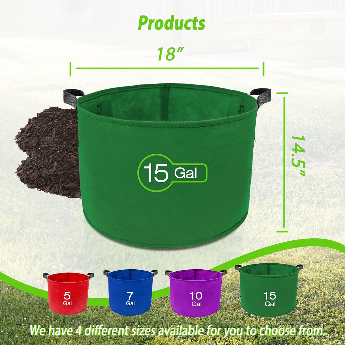 7 Pack 15 Gallon Plant Grow Bags - Mixed 7 Colors with Reinforced Handles & Aeration Design, Ideal