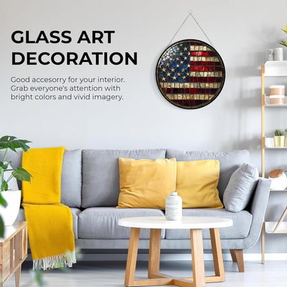USA Flag Stained Glass Suncatcher Window Hanging, Gothic Dragon Christmas Ornaments for Fiction