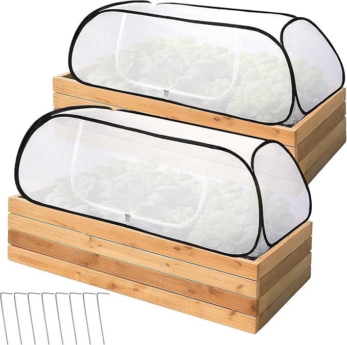 2 Pcs Pop Up Winter Garden Rows Plant Covers, 45" x 22" x 16" Raised Garden Beds Vegetable Rows